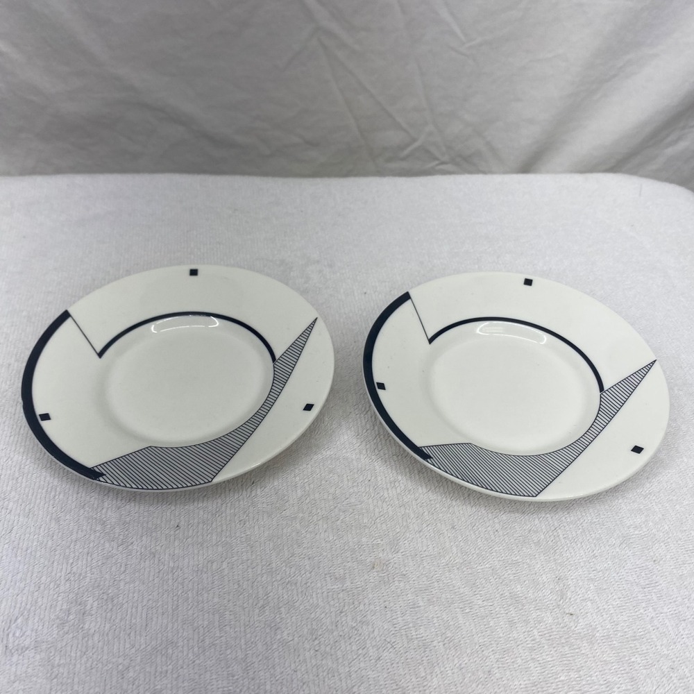 Christopher Stuart Optima HK200 Angles Saucers Set of 2 White Black Geometric 6"